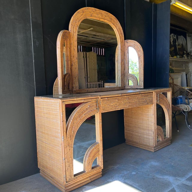 Vintage Bamboo Dressing Table with Bamboo Framed Mirror For Sale - Image 9 of 16