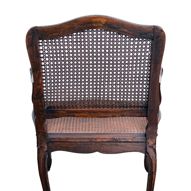 Chocolate Late 19th Century Pair French Louis XV Style Open Armchairs With Caned Seats and Backs For Sale - Image 8 of 12