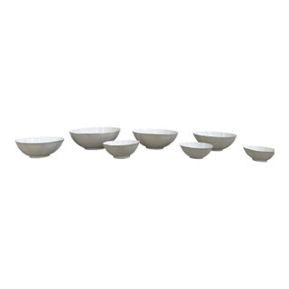 Chinese Style Lotus Nesting Bowls Embossed Dragons Phoenix Blanc De Chine For Sale