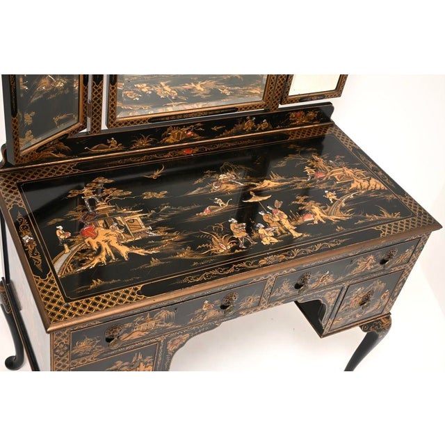 Antique Lacquered Chinoiserie Dressing Table, 1900 For Sale - Image 9 of 14