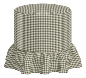 Stoffer Home x Cloth & Company Bernadette Ruffle Drum Ottoman in Laurel Mini Gingham