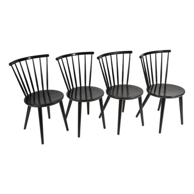 Spindle Back Dining Chairs in the Style of Ilmari Tapiovaara, 1960s, Set of 4 For Sale