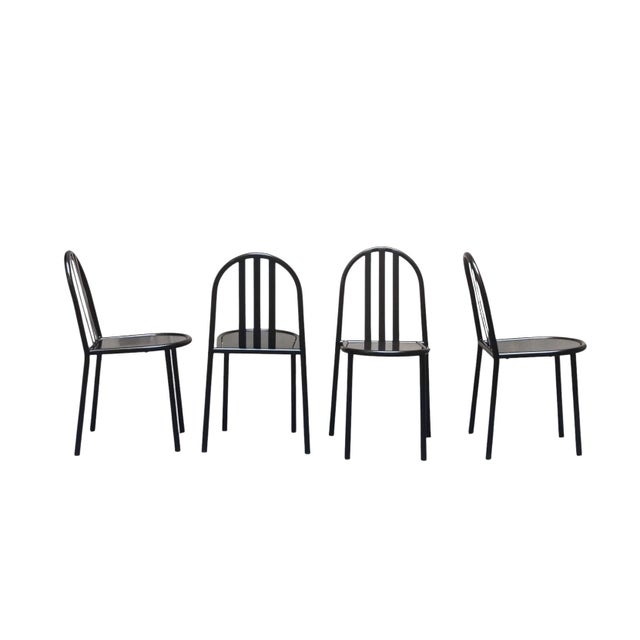 Model 222 Black Chairs by Robert Mallet Stevens for Ecart, France, 1980s, Set of 4 For Sale - Image 4 of 10