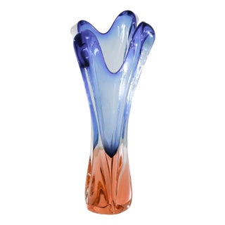 20th Century Belgian Blue and Orange Glass Vase For Sale