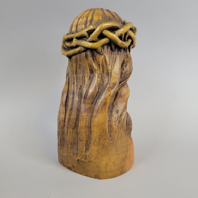 Anri Hand-Carved Wood Bust of Christ With Crown of Thorns – Italy, Mid-Century For Sale - Image 10 of 13