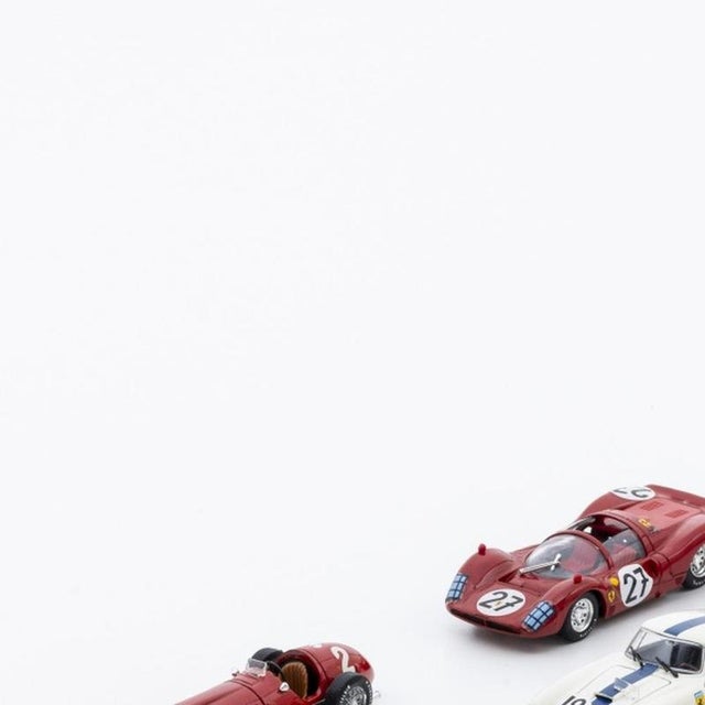 Toys - Eight miniature Ferrari cars. European 20th century, in metal and other materials, Model Box, 1/42 scale, Ferrari...