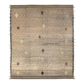 Modern Brown Moroccan Style Handmade Diamond Pattern Oversize Wool Rug For Sale