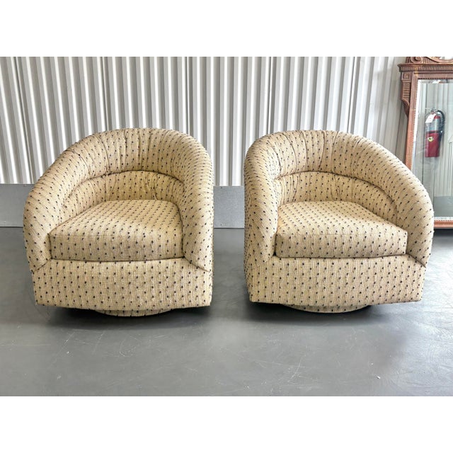 Tan Vintage Upholstered Swivel Barrel Chairs by Precedent Furniture - A Pair For Sale - Image 8 of 12