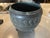 Beautiful antique vintage jardiniere/planter with raised shield motif all around. Has patch repairs in brass--see detail...