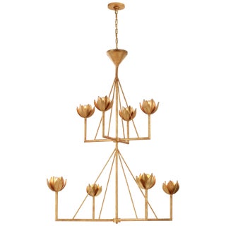 Julie Neill for Visual Comfort Signature Alberto Large Two-Tier Chandelier in Antique Gold Leaf For Sale