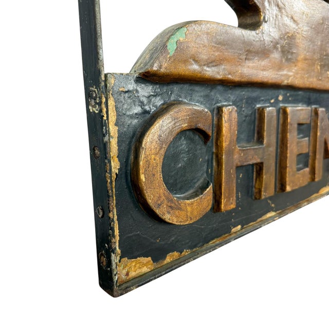 Metal Vintage Chemist Shop Sign Apothecary Hanging Sign with Mortar and Pestle, 1950s For Sale - Image 7 of 17