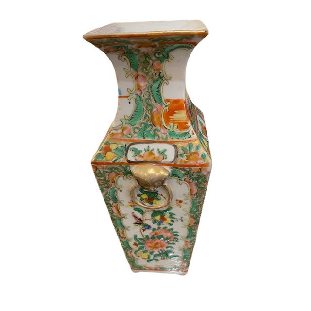 Antique Square Rose Medallion Vase For Sale - Image 4 of 5