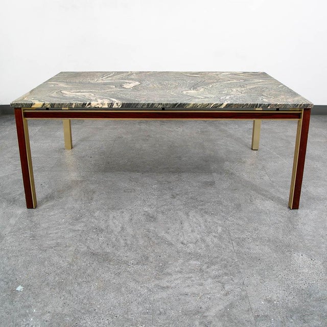 Mid-Century Modern Mid Century Modern Coffee Table Rectangular Marble Rosewood Metal Steel Stone For Sale - Image 3 of 12
