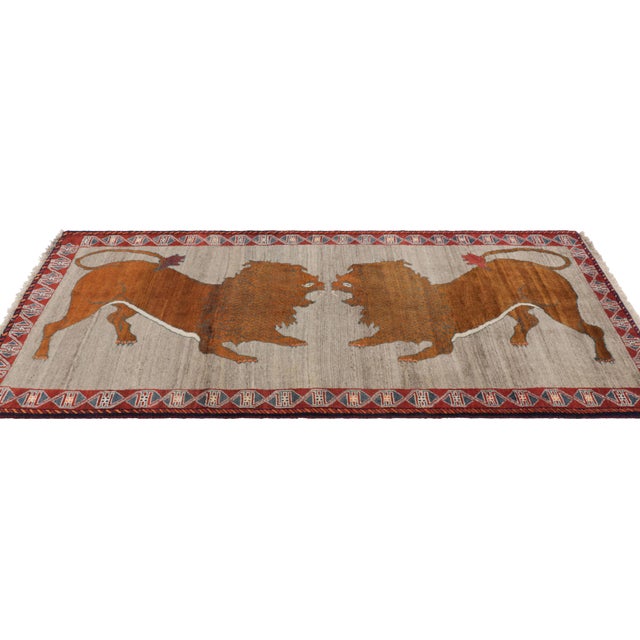 Rug & Kilim Vintage Gabbeh Persian Runner Rug in Gray With Lion Pictorials - Rug & Kilim For Sale - Image 4 of 8