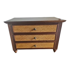 Mid-Century Mahogany and Grass Clothe Jewelry Box