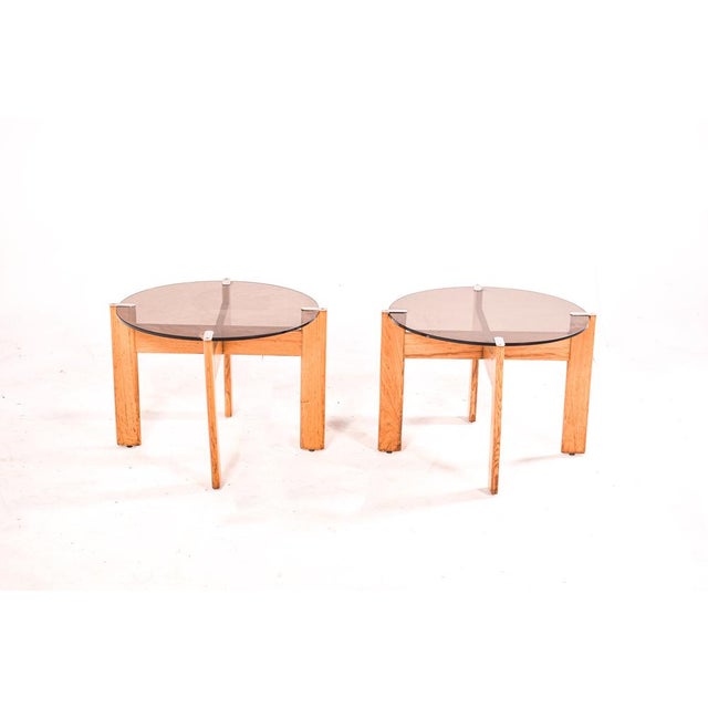 Mid-Century Modern Portuguese Side Tables in Oak, 1980s, Set of 2 For Sale - Image 3 of 5