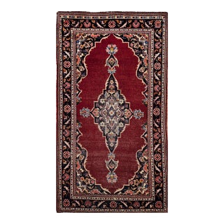 1940s Vintage Persian Kashan Area Rug, Wool on Cotton, Floral Design For Sale