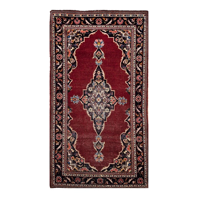 1940s Vintage Persian Kashan Area Rug, Wool on Cotton, Floral Design For Sale