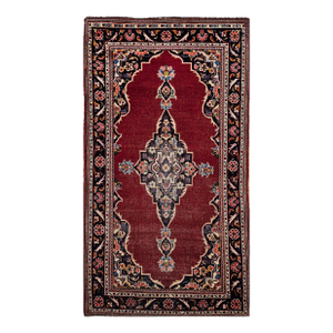 1940s Vintage Persian Kashan Area Rug, Wool on Cotton, Floral Design
