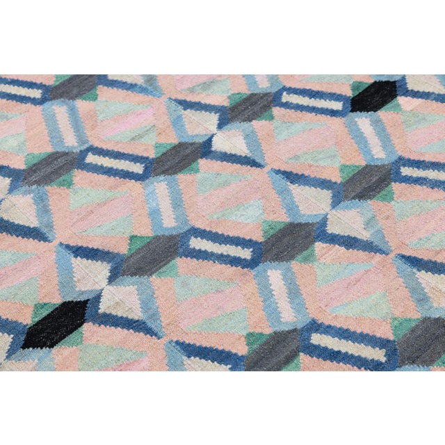 Modern Handmade Pastel Kilim Wool Runner – Flatweave Geometric by Apadana For Sale - Image 10 of 10