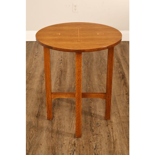 Stickley Mission Ellis Inlaid Round Oak Side Table For Sale - Image 13 of 18