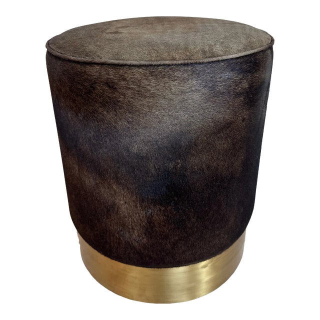 Vintage Hair-on-Hide & Brass Plinth Stool /Ottoman by Arteriors For Sale