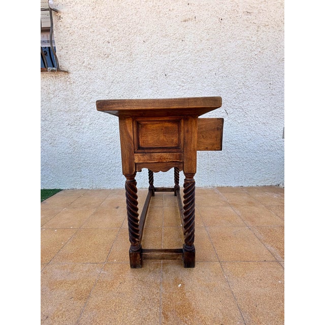 Spanish Castilian Console Table with Two Carved Drawers and Turned Legs, 1890s For Sale - Image 10 of 12