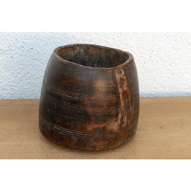 Antique Dark Stained Teak Grain Pot For Sale - Image 4 of 6