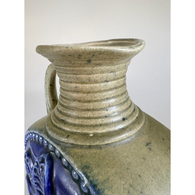 Beige Mid-Century Modern German Cobalt Blue Relief Ceramic Vase by Jasba, 1960s For Sale - Image 8 of 13