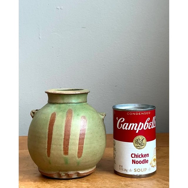 Late 20th Century Vintage Green Striped Ceramic Vase For Sale - Image 5 of 12