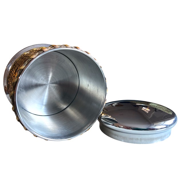 Contemporary 1990s Stainless Natural Cane Wrapped Canister Storage Box Jar For Sale - Image 3 of 5