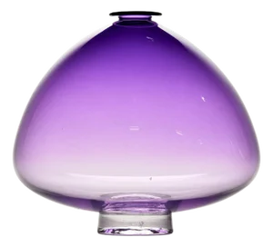 Mouth Blown Wide Ombre Amethyst Signed Art Glass Vase