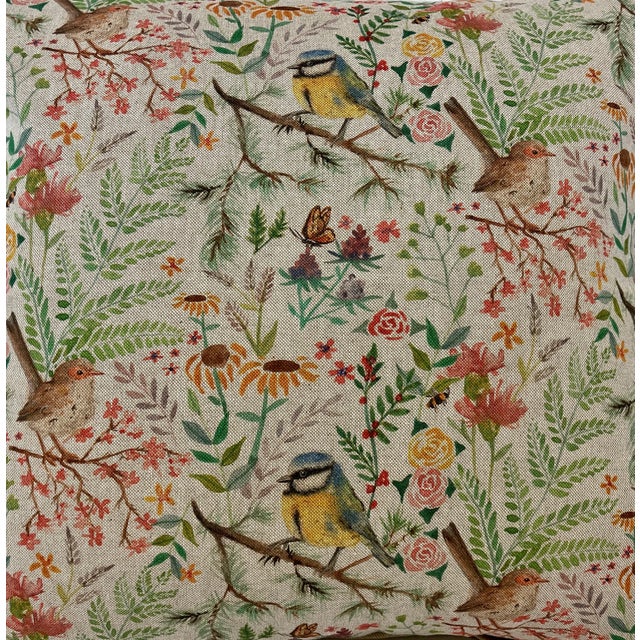 20" Square Decorative Throw Pillow With a Classic Colorful Aesthetic Movement Look Floral Pattern With Birds - Made in the...