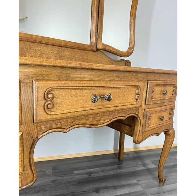 Vintage French Louis Style Oak Dressing Table with Mirror For Sale - Image 13 of 17