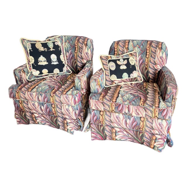 Vintage Needlepoint Swivel Rocking Lounge Chairs - A Pair For Sale