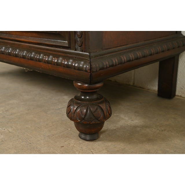 Berkey & Gay Antique English Jacobean Carved Walnut and Burl Wood Bar Cabinet or Server, Circa 1920s For Sale - Image 10 of 15