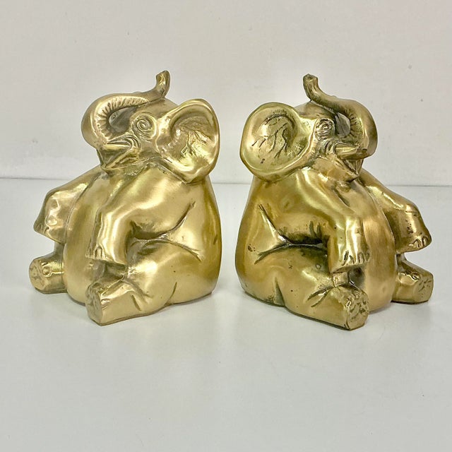 Hollywood Regency 1980s Boho Chic Hollywood Regency Elephant Bookends, a Pair, Brass Finished For Sale - Image 3 of 15