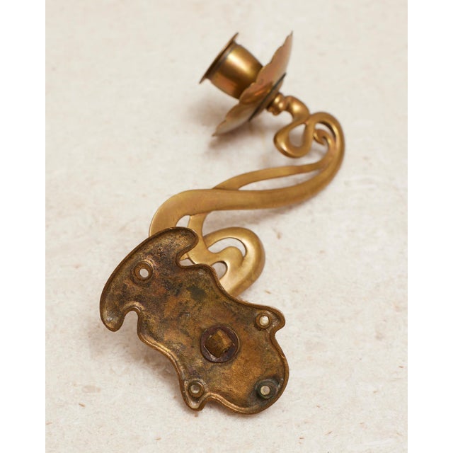 Art Nouveau Brass Taper Candlestick Rotating Sconces For Sale - Image 10 of 15