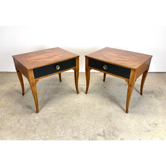 Mid 20th Century Mid 20th Century Baker Furniture Regency Burlwood Top Side Tables / Nightstands For Sale - Image 5 of 12