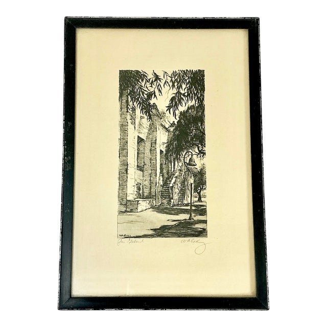 Antique Copper Plate Etching Plate Ink Block Lithograph, San Gabriel Mission For Sale