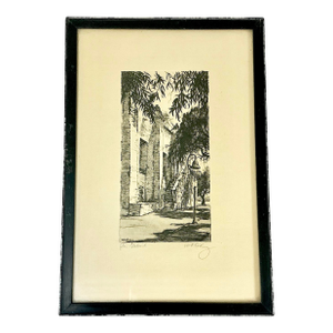 Antique Copper Plate Etching Plate Ink Block Lithograph, San Gabriel Mission.
