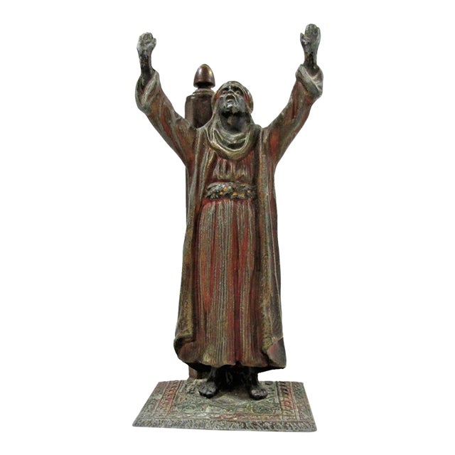 Antique Cold-Painted Bronze Praying Man Figurine Attributed to Franz Bergman For Sale