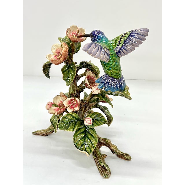 Metal Jay Strongwater Dawn Hummingbird Tableau With Swarovski Crystals - Flora and Fauna Collection For Sale - Image 7 of 18