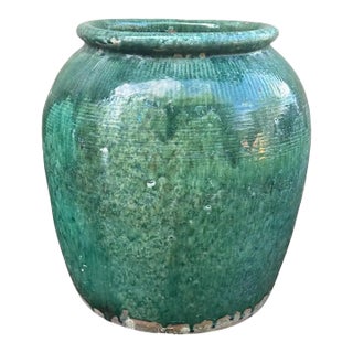 Vintage Chinese Green Glazed Ceramic Soy Sauce Jar For Sale