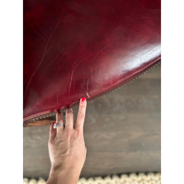 Wood Antique Burgundy Leather Tub Chair For Sale - Image 7 of 7