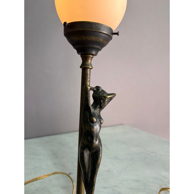 Art Deco 1920s Bronze Woman Figure Globe Light Lamp For Sale - Image 3 of 9
