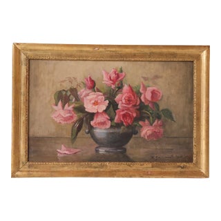 19th Century French Rose Painting on Canvas For Sale