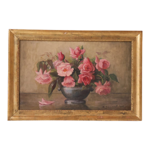 19th Century French Rose Painting on Canvas