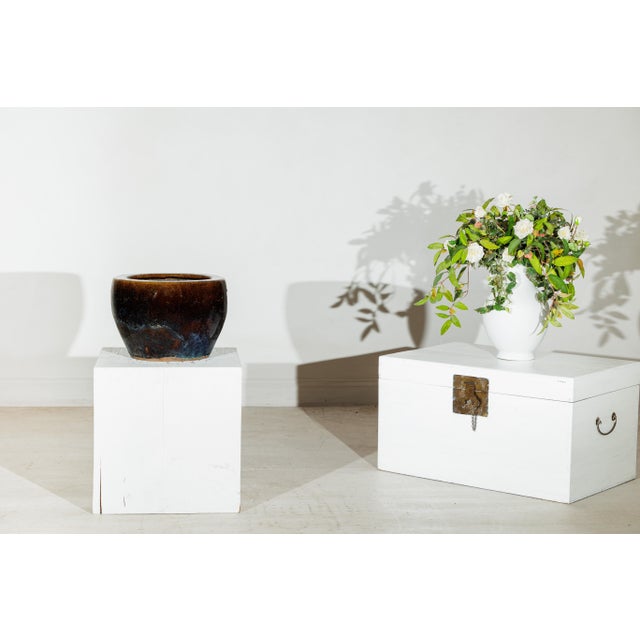 Vintage Brown and Blue Glazed Chinese Stoneware Planter with Rounded Lip For Sale - Image 16 of 18