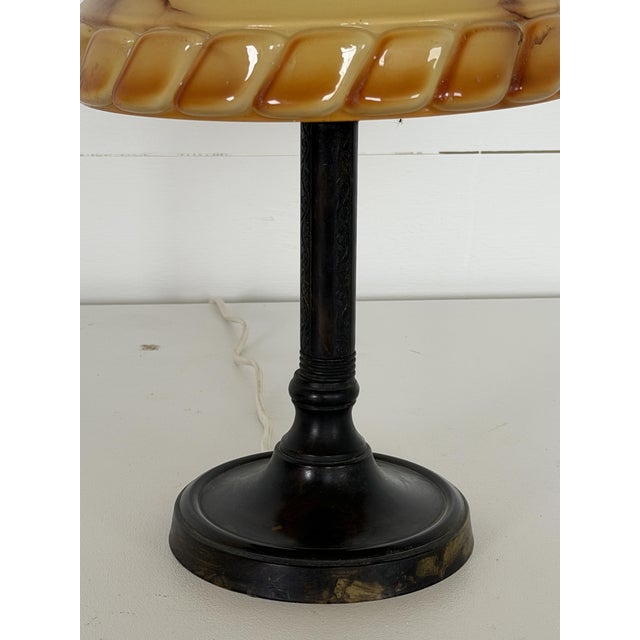 Art Deco Scandinavian Table Lamp with Amber Glass Shade For Sale - Image 3 of 14